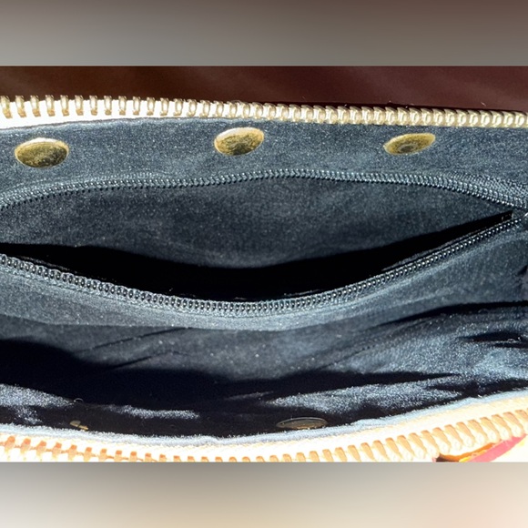 Black Multicolor Studded Monogram Shoulder Bag Tan Trim Bow Detail W Bag Chain! - Picture 12 of 12